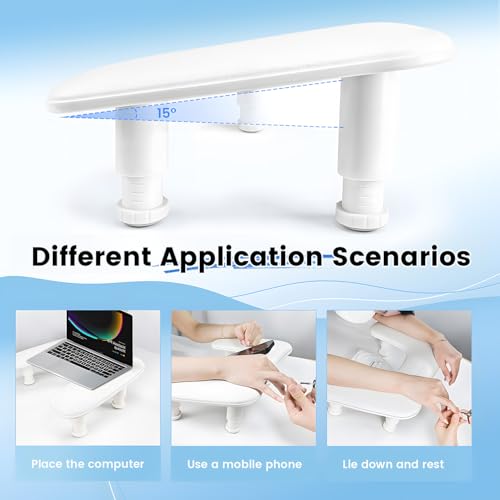 JODSONE Medium White U-Shaped Manicure Arm Rest with Rotating Phone Holder & Adjustable Support - Salon & Home Use
