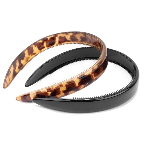 AHONEY 2-Pack Tortoise Shell Headbands with Teeth - Black & Brown, No-Slip Hair Accessories for Women