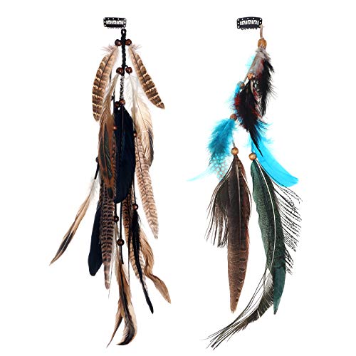Feather Hair Clip Extensions - 2 Pack Bohemian Peacock Mixed Colors