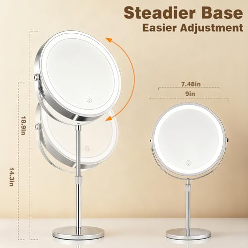 9" Height Adjustable Lighted Makeup Mirror with 10X Magnification