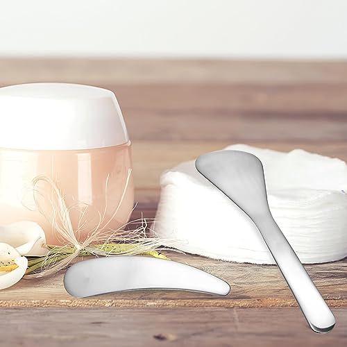 Mini Metal Cosmetic Spatula 2pcs Stainless Steel Spatula Reusable Facial Applicator Cosmetic Spatula for Cream Lotions Moisturizers Wash-Off Masks