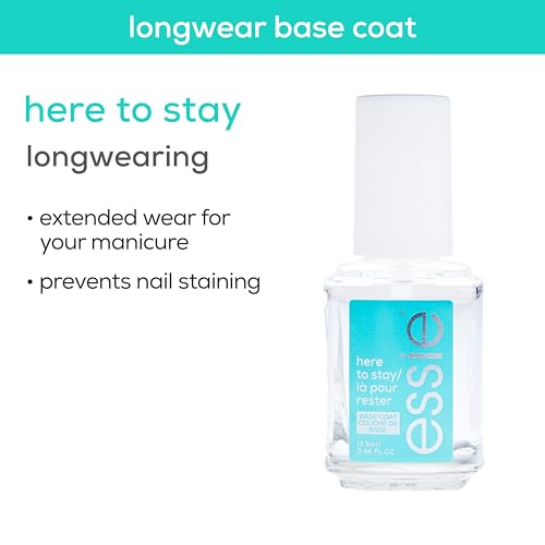 Essie Here To Stay Clear Longwear Base Coat - Vegan Nail Polish (0.46 fl oz)