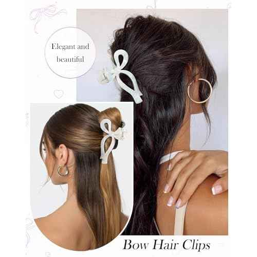 4 PCS Acrylic Bow Hair Clips for Women Bow Cute Claw Clip 4.3" Large Hair Claw Clips for Thick or Long Hair Bows Jaw Clip