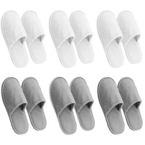 AQUEENLY 6 Pairs Disposable Slippers for Guests, Washable Spa Slippers House Slippers for Guests, Hotel Slipper Guest Slipper for Shoeless Home, Non Slip Indoor Slipper for Women Men