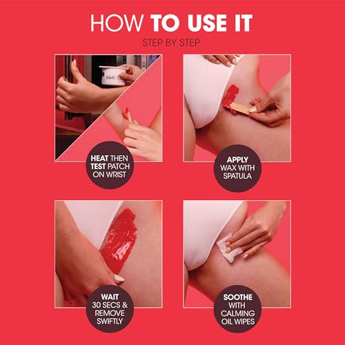 Nad's Brazilan & Bikini Wax Kit, Hair Removal For Women, Body Wax Specifically For Coarse Hair, At Home Waxing Kit With Hard Wax + Calming Oil Wipes + Wooden Spatula