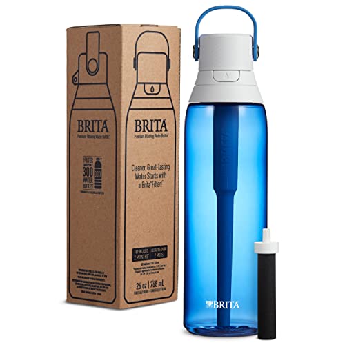 Brita Insulated Filtered Water Bottle with Straw, Reusable, BPA Free Plastic, Sapphire, 26 Ounce