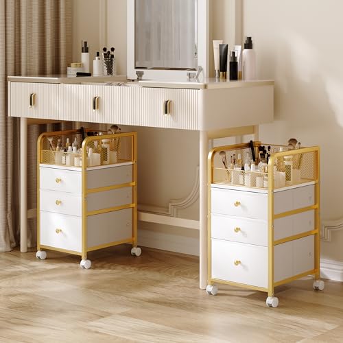 Rolling Makeup Storage Cart, Makeup Organizer Cart with Drawers, Rolling Makeup Bathroom Storage Cart, Cosmetic Vanity Display Cases Holder for Nail Polish Brush Hair Tool