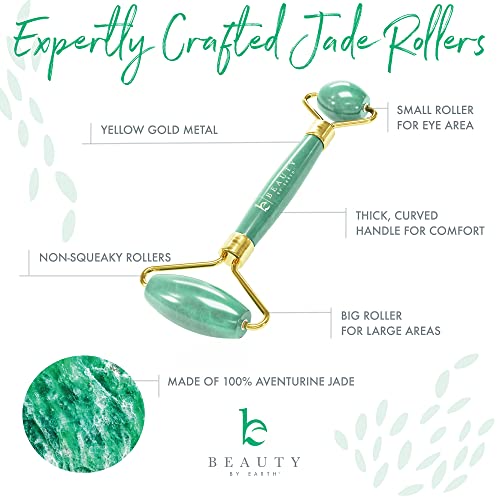 Beauty by Earth Jade Roller for Face - Face Massager Skin Care Tools with Small Eye Roller for Puffy Eyes, Face Care to Reduce Puffy Eyes, Facial Roller Self Care Gifts for Women