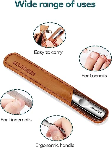 Stainless Steel Nail File with Anti-Slip Handle & Leather Case
