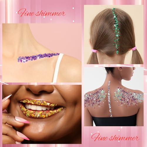 Body Glitter Kit - 8 Colors 8ml Tubes with Brush for Face Hair