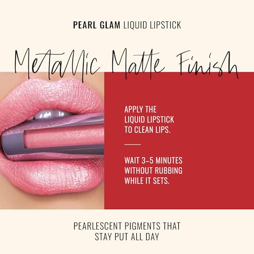 Runway Rogue Pearl Glam Liquid Lipstick + Liner Kit, Long-Wear Gold and Rose Shimmer Liquid Lipstick, 'Go See', Designer Liner Matte Blush Pink Lip Liner, 'It's a Wrap'