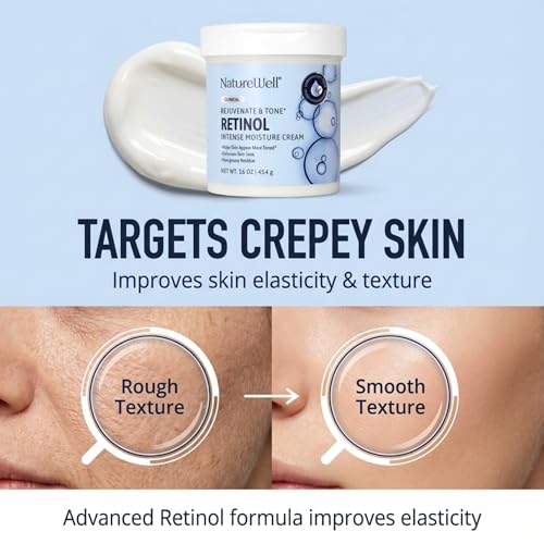 NATURE WELL Clinical Rejuvenate & Tone Retinol Intense Moisture Cream 2.0 for Face, Body, & Hands, Anti-Aging, Targets Discoloration, Wrinkles, Sun Damage, Crepey, & Sagging Skin, 16 Oz