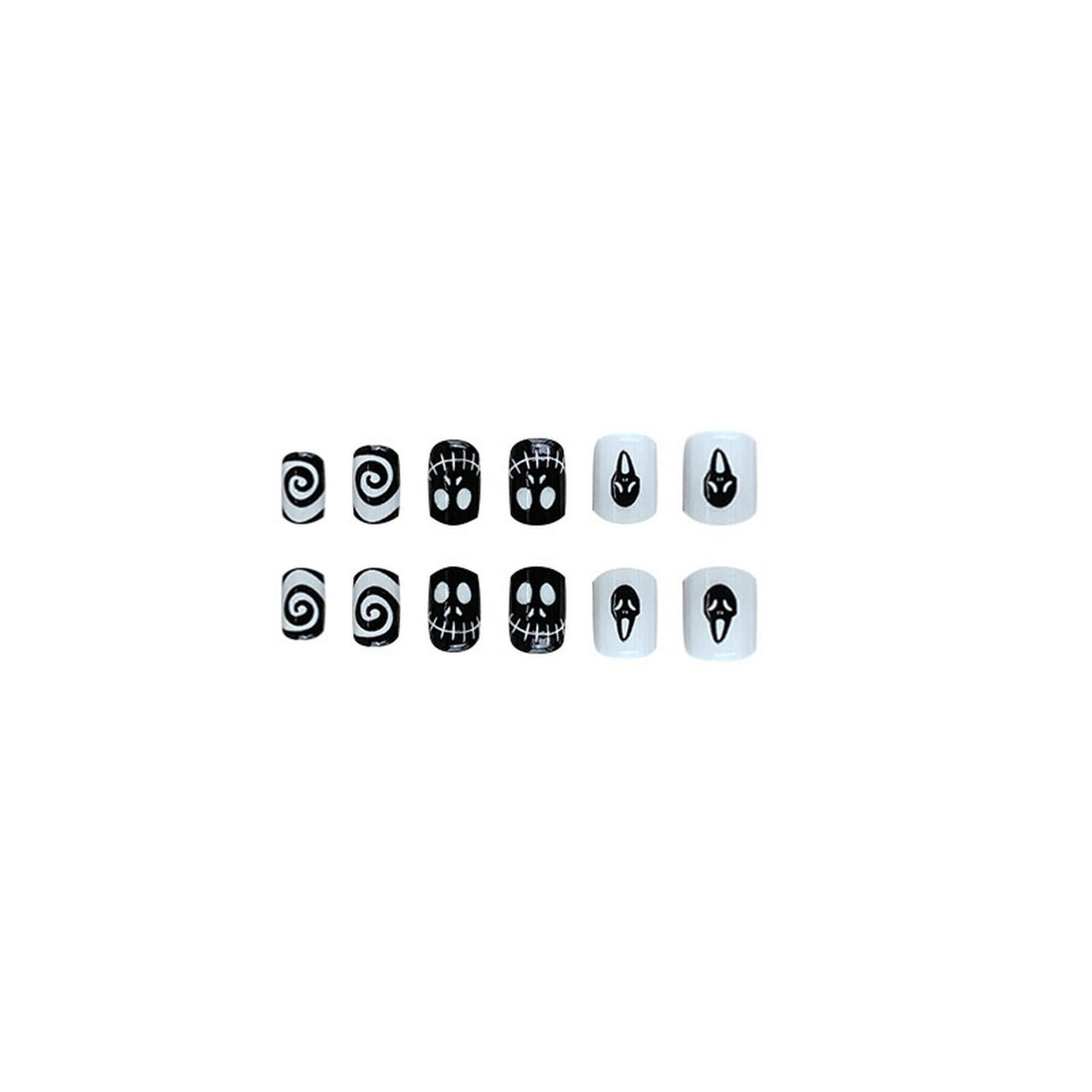 24Pcs Halloween Press on Nails Short Fake Nails with Patch Ghost Face Vortex Designs Square Shape Glue on Nails,Full Cover Acrylic Glossy Nail Tips,Women Girls Halloween Nails Decor