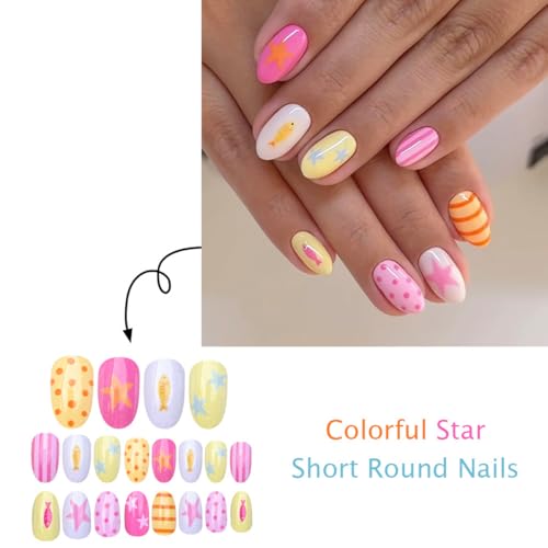 Short Oval Press On Nails 24pc Set with Jelly Stickers
