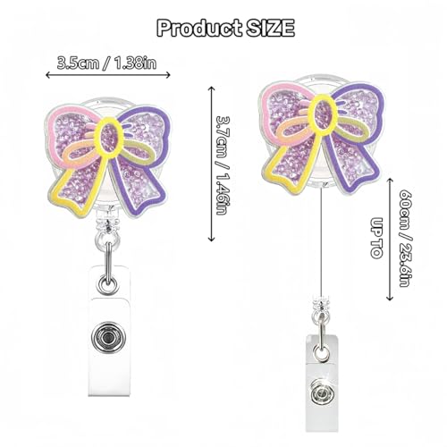 YIHONGYAN Quicksand Bow Nurse Badge Reel with Retractable Clip - Medical ID Holder