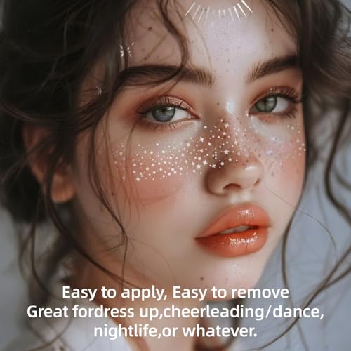 Glitter Freckles Face Tattoo, 48PCS Gold and Silver Temporary Tattoos, Sparkle Freckles for Women, Waterproof Body Glitter Makeup Patches, Country Concerts Singer Festival Mardi Gras Rave Outfit