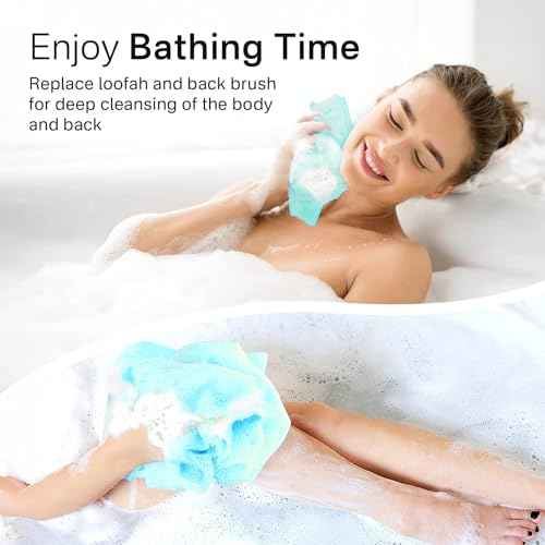 Yiclick Exfoliating Washcloth Towel [3 Pack], Japanese Exfoliating Bath Wash Cloth for Body Exfoliation, Korean Back Scrubber Washer for Shower, African Net Sponge Brush Loofah Exfoliator (Blue)