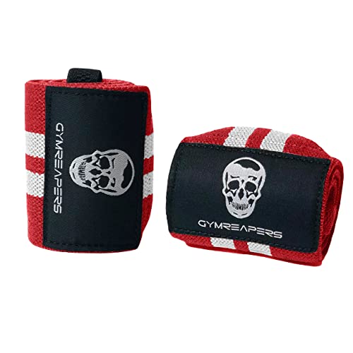 Gymreapers Weightlifting Wrist Wraps (Competition Grade) 18" Professional Quality Wrist Support with Heavy Duty Thumb Loop - Best Wrap for Powerlifting, Strength Training, Bodybuilding(Red/White,18")