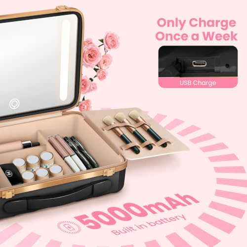 EASYINBEAUTY LED Makeup Travel Case with Mirror - Lightweight Organizer