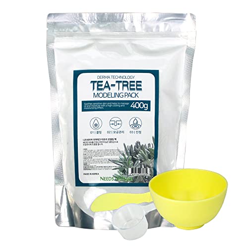 Modeling Mask with Tea Tree ? NEEDS NATURE Korean Rubber Mask for Face ? Cooling & Skin Balancing Spa Pack | 400g Set with mixing tools