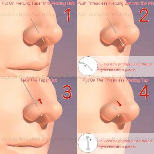 BodyAce 14G 16G 18G 20G Piercing Taper, Stainless Steel Threadless Insertion Pin Screw On Assistant Tool, Curved Body Piercing Stretching Kit for Ear/Nose/Navel/Lip/Eyebrow