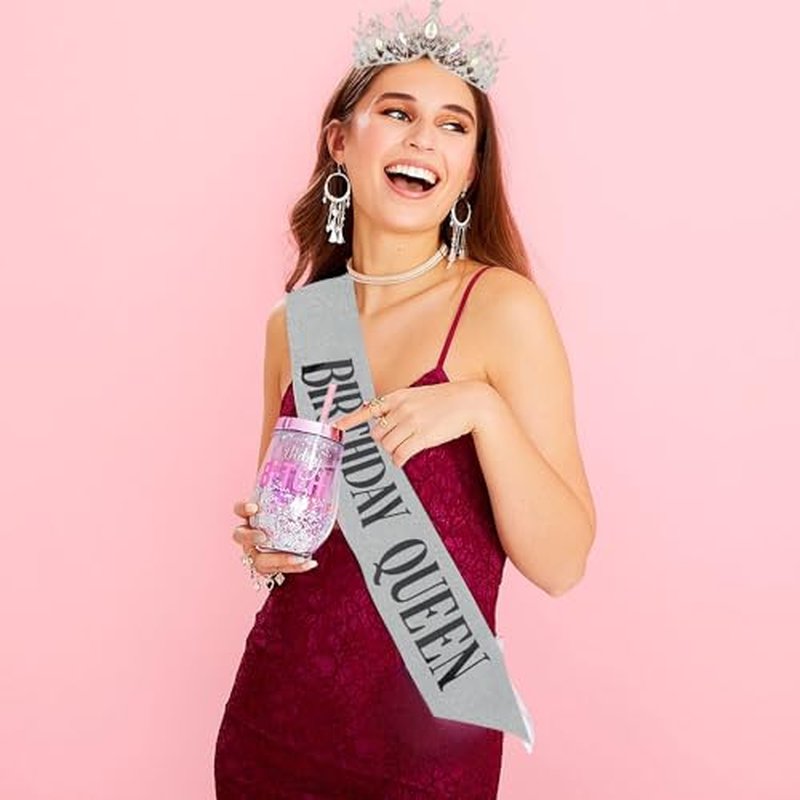 Birthday Queen Sash & Tiara Set for Women Girls - 2 Pack