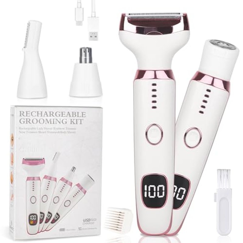 4-in-1 Electric Shaver for Women – Waterproof Wet/Dry with LED Display