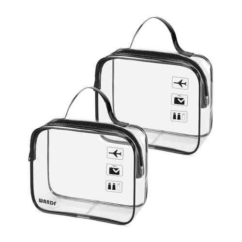 WANDF TSA Approved Toiletry Bag, 2 Packs Travel Clear Toiletry Bag, Quart Size Makeup Cosmetic Pouch with Zipper, Carry-On Airport Compliant Bag for Women and Men (2 pcs, Black with Handle)