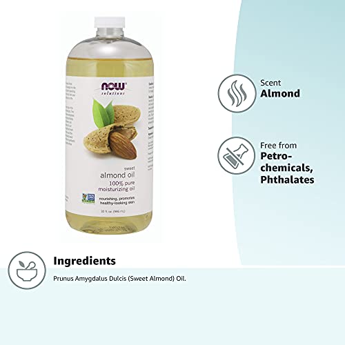 NOW Foods Solutions,Sweet Almond Oil,100% Pure Moisturizing Oil,Promotes Healthy-Looking Skin,Unscented-Oil,32-Ounce,(Pack of 2)