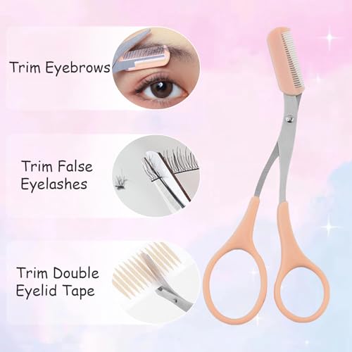 Eyebrow Trimmer Scissors Set - Stainless Steel Razor & Detachable Comb, Gentle & Portable
