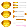 12 Pcs Gold Facial Bowl and Brush Set - 3 Stainless Steel Mixing Bowls, 3 Flat Brushes, 3 Fan Brushes, 3 Mask Applicators - Complete Esthetician Kit for Professional Spa & DIY Skincare