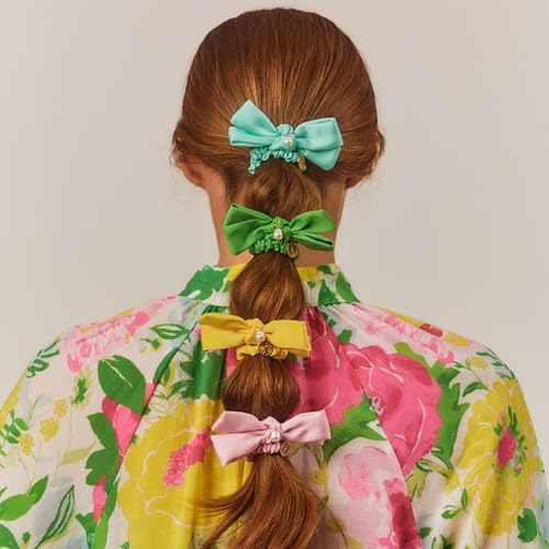 Lilly Pulitzer Mini Scrunchies, 4 Piece Scrunchie Set for Women and Girls, Cute Mini Hair Ties, Hair Bands for Women's Hair (Assorted Solid)