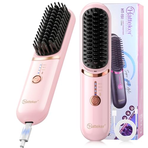 Hatteker Cordless Hair Straightener Brush – 30s Fast Heating, Ionic