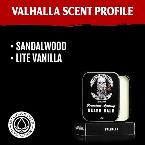Mad Viking Valhalla Beard Balm ? Non-Greasy Balm to Soften and Style with a Medium Hold - Made with Shea Butter, Beeswax & Premium Oils - Smooth Sandalwood & Vanilla Scent, Made in the USA - 2oz