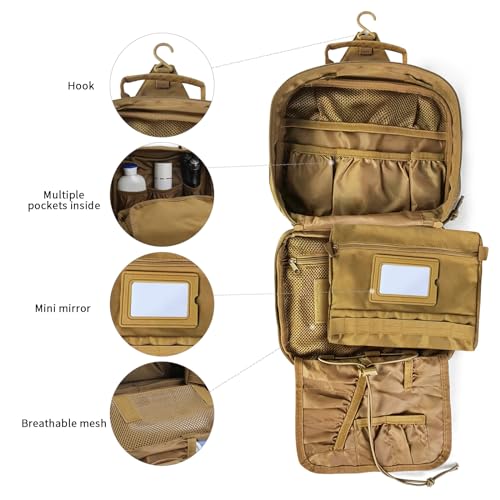 SUNRISING Tactical Toiletry Bag for Men,Men's Travel Toiletry Bag,Hanging Toiletry Bag Organizer Dopp Kit, Shaving Bag£¬Toiletries Shower Hygiene Bathroom Bag for Essentials Short Trips Camping - Khaki