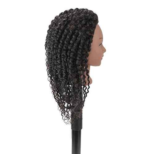 Stancia Black Mannequin Head 100% Human Hair, African American Hair Texture Styling Head, Hair Mannequin for Practice Cornrowing Braiding and Twisting (with Table Clamp)