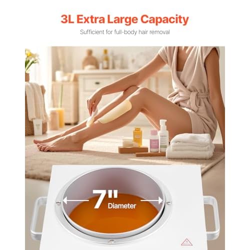 VEVOR Single Wax Warmer, 3000ML 300W Professional Wax Warmer for Hair Removal, 32 ¢µ- 248 ¢µ Adjustable & Non-Stick Waxing Heater Pot with 100PCS Waxing Sticks for Home Use, Beauty Salon, Spa
