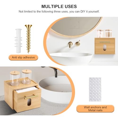BSSN Bamboo Disposable Face Towel Holder Storage Drawer - Variation A, Includes 60 Towels & Cotton Holders
