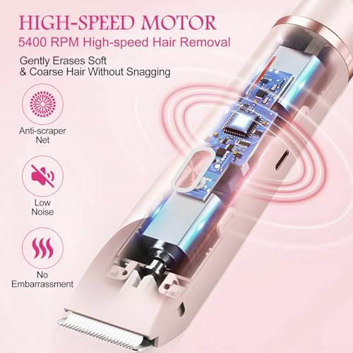 Bikini Trimmer for Women, 2 in 1 Electric Razors for Women, Rechargeable Cordless & Painless Hair Removal, Ultra Low Silent, Easy Cleaning, IPX7 Waterproof Bikini Shaver for Sensitive Skin (Pink)