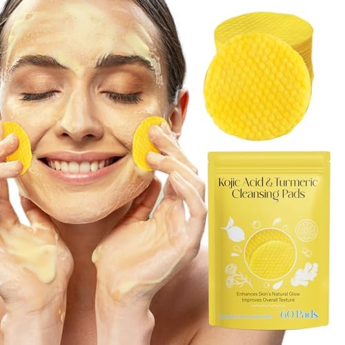 SHIFAKOU Turmeric Cleansing Pads for Dark Spots, Turmeric Kojic Acid Cleansing Pads Infused Foaming Exfoliating and Cleansing Pads,Remove Excess Keratin (60 Pads)