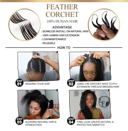 Feather Crochet Hair Extensions 18" 100% Human Hair