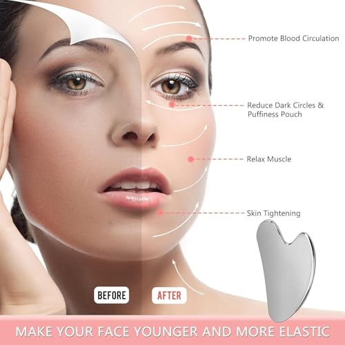 Stainless Steel Gua Sha Facial Tool for Face & Jawline - Silver Variation