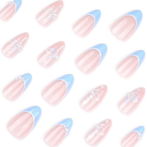 Medium Almond Press On Nails with 3D Floral & Pearl Design