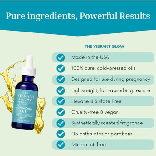 The Vibrant Glow, Luxury Beautifying Oil for Scars & Stretch Marks, Brightening & Smoothening, Hydrating Face & Body, Pure Oil Blend with Vitamin E, Rosehip & Argan, Vegan, Dermatologist Tested, 2 oz