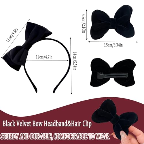 FMOYSIEN Black Bow Headband for Women Black Bow Hair Clips for Valentine's Day, Christmas Party, Role Play Party Costume Decoration