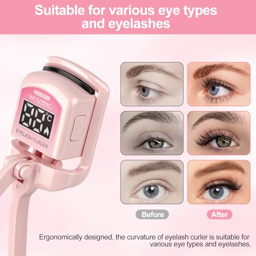 UNIVILLE Pink Heated Eyelash Curler with Temperature Display & USB-C Charging