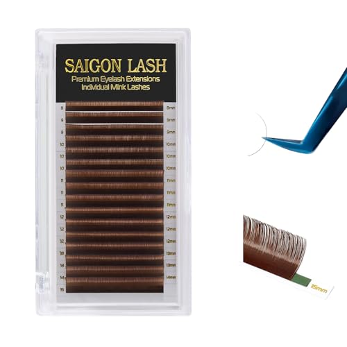 Eyelash Extensions, Mink Lash, Volume & Classic Lashes for Professionals, J/B/C/CC/D/L/M Curl, 4-15mm Length, Soft Korean PBT Fiber, 16 Rows Lash Tray (Dark brown-C-0.05-8-15mm)