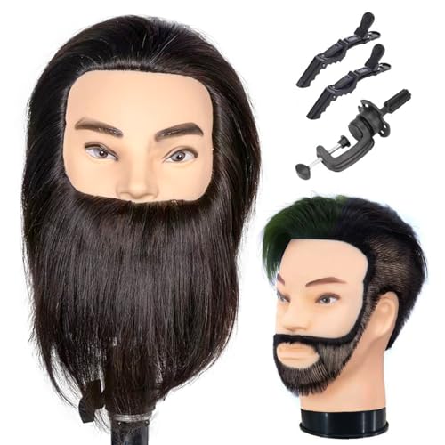 Male Mannequin Head 100% Human Hair with Clamp Stand