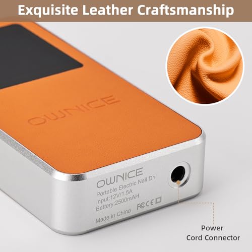 OWNICE Orange Cordless Electric Nail Drill 35000RPM Manicure & Pedicure E-File Buffer