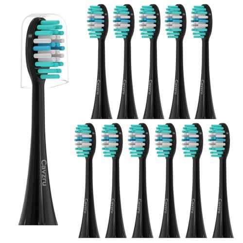 12 Pack Replacement Toothbrush Heads for AquaSonic Black Series & Pro/Vibe Series/Duo Series Pro - Compatible with AquaSonic Electric Toothbrush, Dupont Bristles with Cover-Black